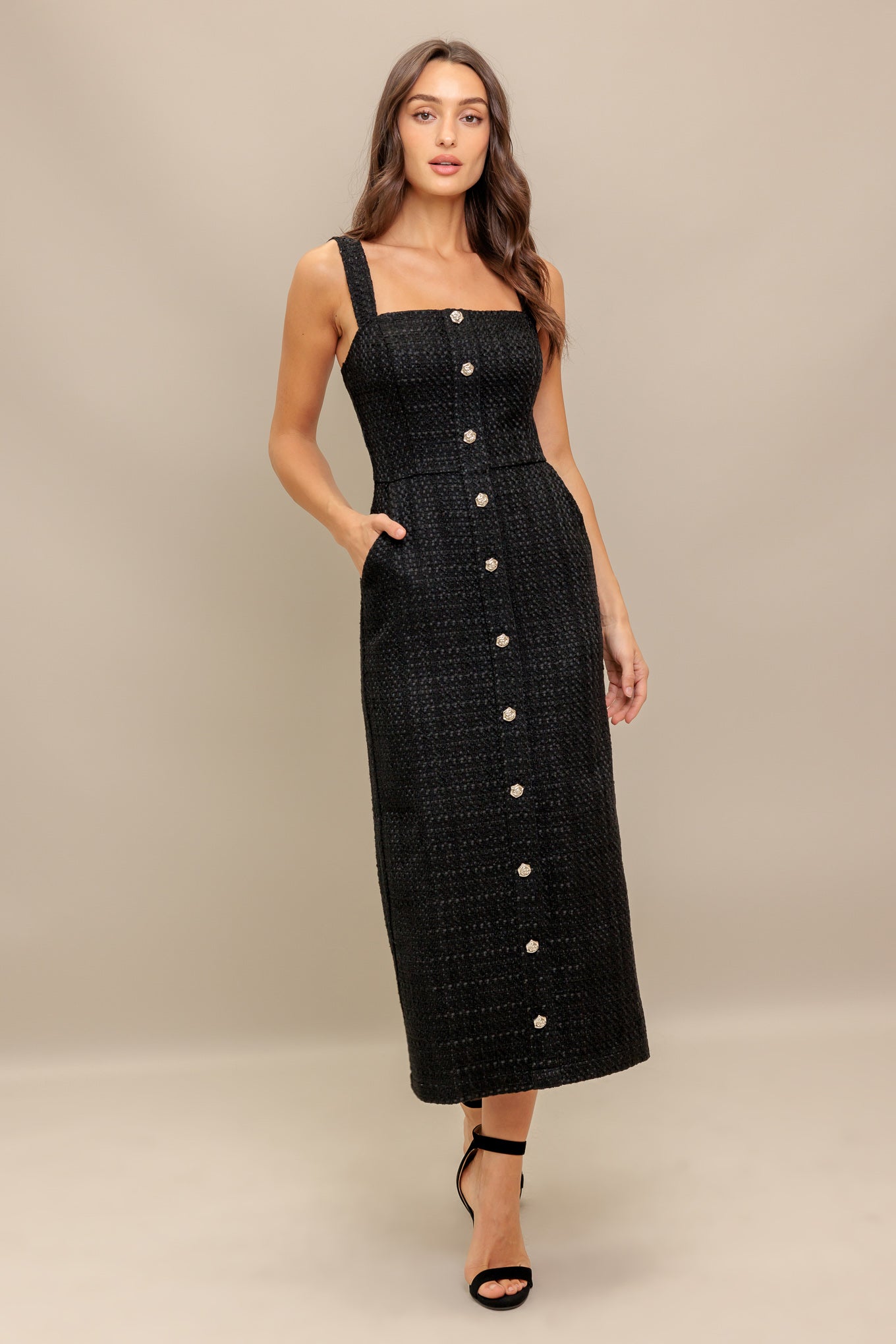 TWEED NOUVELLE WOVEN MIDI DRESS Flying Tomato